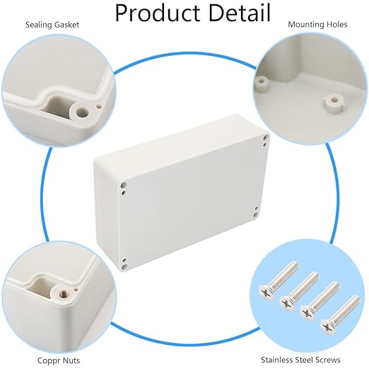 Project Box IP65 Waterproof Junction Box ABS Plastic Electrical Boxes DIY Electronic Project Case Power Enclosure White 7.87x4.72x2.2 inch (200 x 120 x56 mm)