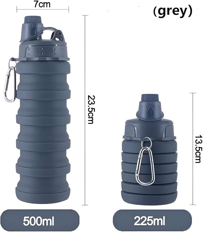 Collapsible Water Bottles 4 PackTravel water bottle Sports Portable Water Bottle Reusable silicone Water Bottles 500ml. (Grey+Purple+Blue+Pink)