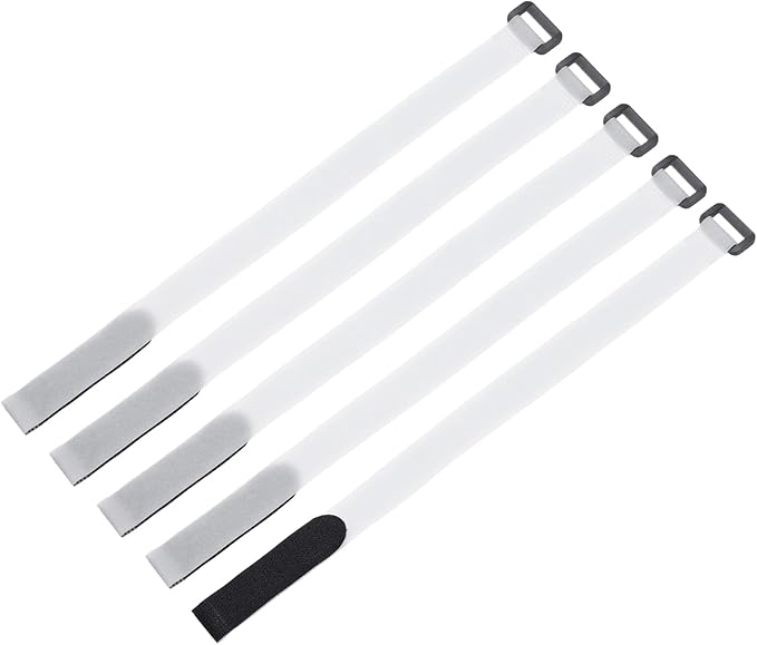 MECCANIXITY 5Pcs Reusable Battery Tie Down Straps,0.8x16" White Nylon Multipurpose Battery Hold Down Adjustable Cinch Strap Hook Loop Fastening Tie for Quadcopters FPV RC Drone Boat Car