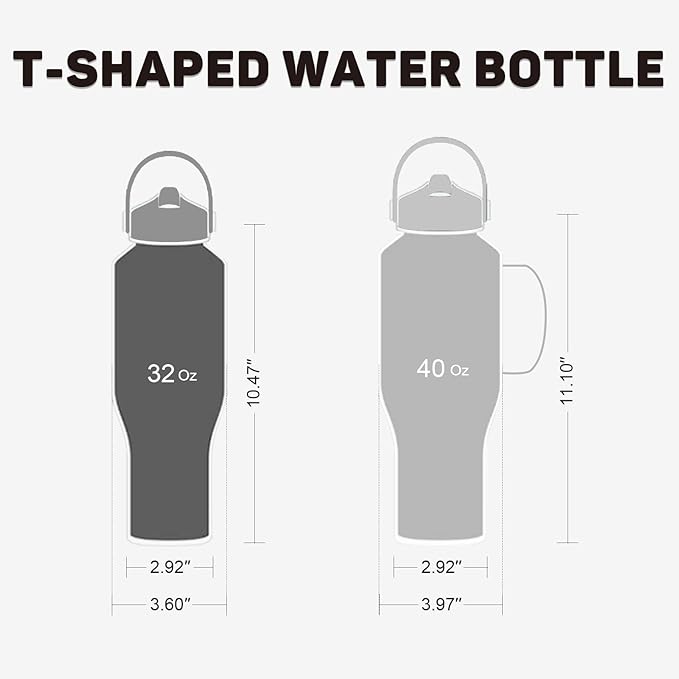ABOTOCUP 32oz Black Water Bottle Stainless Steel, Keep Cold 24H&Hot 12H, Water Bottle with Straw&Spout Lids, Insulated Water Bottle Double Wall Vacuum, Fit in Any Car Cup Holder, Leak-proof BPA Free