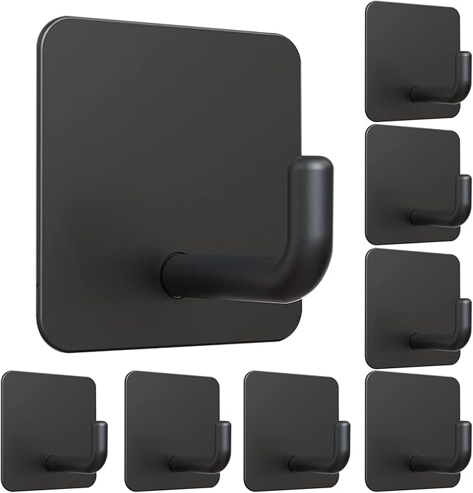 Emergency Fire Blanket Wall Hooks，Waterproof Stainless Steel Adhesive Hooks for Home Kitchen Bathroom Office and Outdoor (Black, 8 Pack)