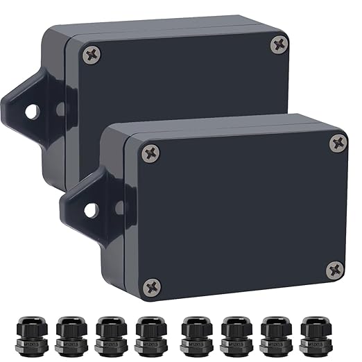 Junction Box IP65 Waterproof ABS Plastic Electrical Project Case Power Junction Boxes, Project Box with Fixed Ear Black 3.3 x 2.3 x 1.3Inch (83 x 58 x 33mm)