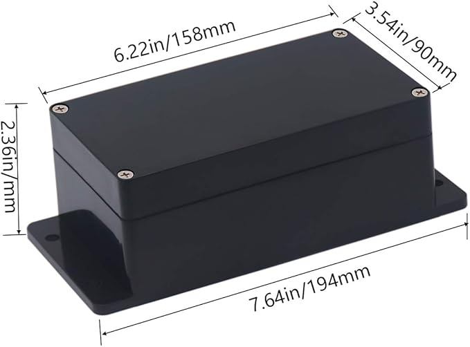2 Pack Project Box IP65 Waterproof Junction Box ABS Plastic Black Electrical Boxes DIY Electronic Project Case Power Enclosure with Fixed Ear 6.22 x3.54 x2.36 inch(158x90x60mm)