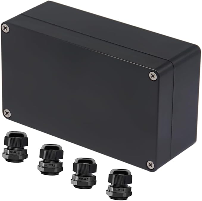 Project Box ABS Black Electrical Boxes IP65 Outdoor Waterproof Box Electronic Junction Box Power Enclosure with Cable Glands for DIY Project 6.22 x 3.54 x 2.36 inch (158x90x60mm)