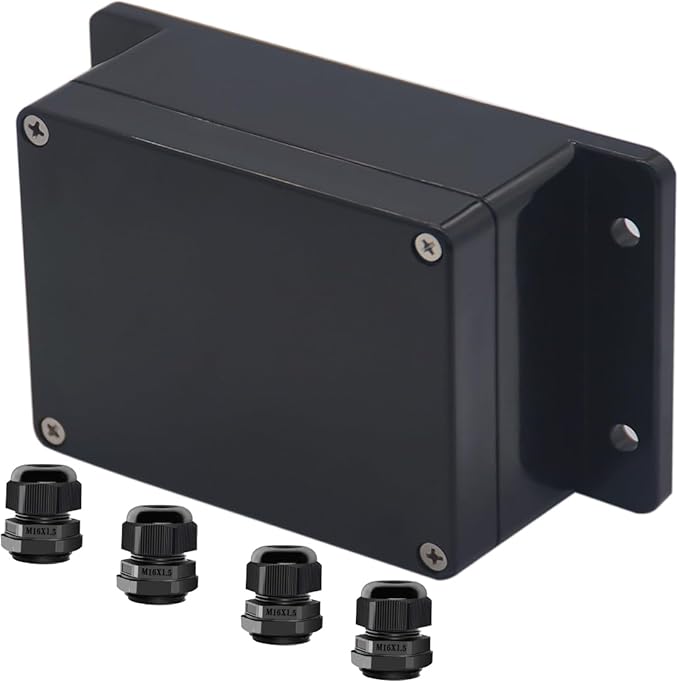 Project Box ABS Black Electrical Boxes IP65 Outdoor Waterproof Box Electronic Junction Box Fixed Ear Power Enclosure with Cable Glands for DIY Project 4.53 x 3.54 x 2.17 inch (115x90x55mm)
