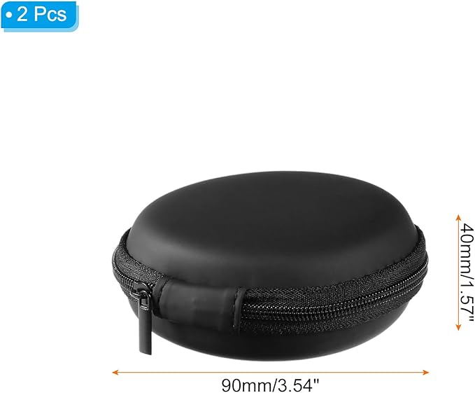 PATIKIL 3.54" Diameter Electronic Organizer Case, 2Pcs EVA Hard Waterproof Round Travel Carrying Case with Zipper for Digital Multimeter, Camera, Charger Cord, Earphone, Black