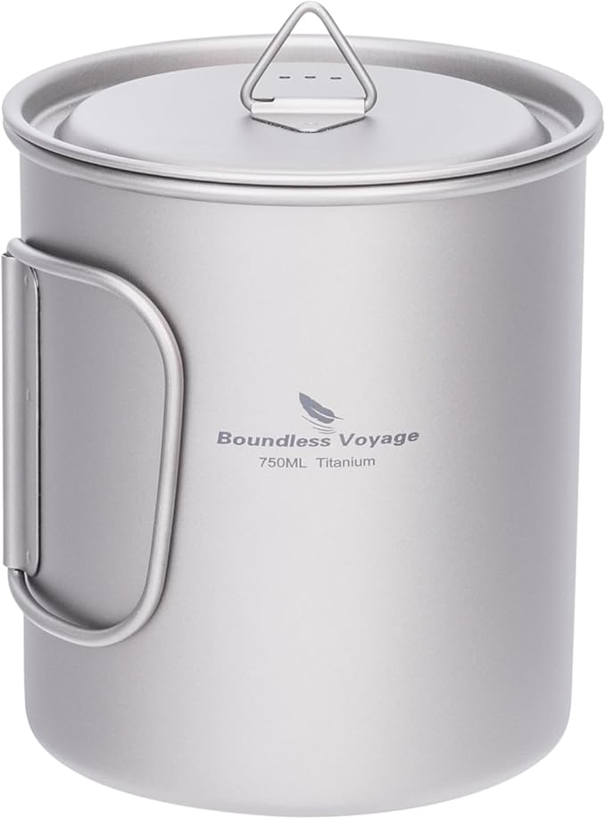Boundless Voyage Titanium Camping Mug with Lid 300ml 450ml 750ml Lightweight Folding Handle Cup for Outdoor Backpacking Hiking Travel Durable Portable (750ml)
