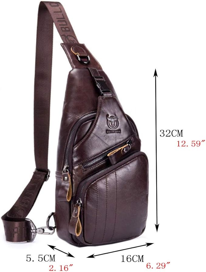 Hebetag Leather Sling Bag Crossbody Backpack for Men Women Outdoor Travel Shoulder Chest Pouch Casual Hiking Pack Casual Daypack