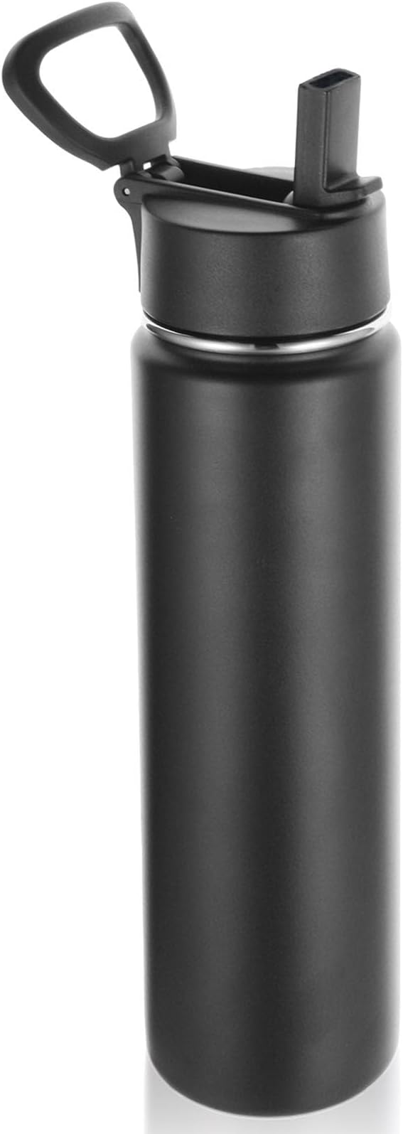 Volhoply 24oz Insulated Water Bottle With Straw Bulk 3 Pack,Metal Wide Mouth Water Bottles With Handle Lid Keep Cold,Reusable Double Wall Cups,Powder Coated Sport Bottle For Holder(Black,3 Count)