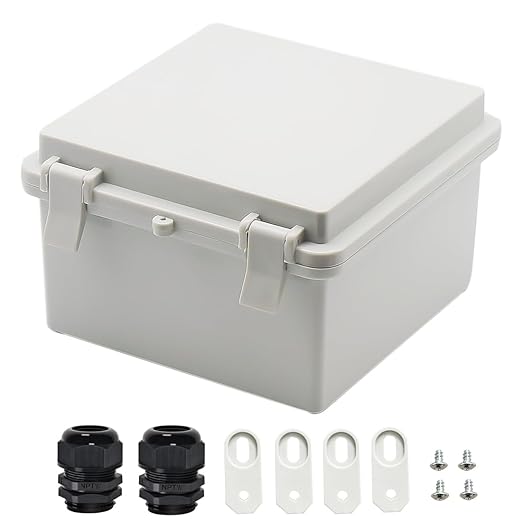 Zulkit Junction Box ABS Plastic Dustproof Waterproof IP65 Electrical Boxes Hinged Shell Outdoor Universal Project Enclosure with 2 Cable Glands 5.9 x 5.9 x 3.5 inch (150x150x90 mm)