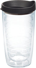 Tervis Clear & Colorful Lidded Made in USA Double Walled Insulated Tumbler Travel Cup Keeps Drinks Cold & Hot, 16oz, Black Lid