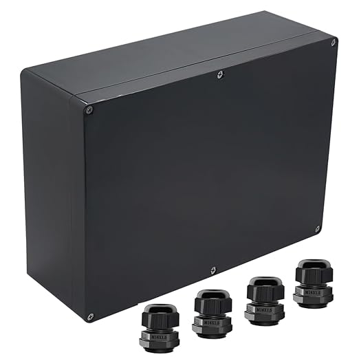 Junction Box IP65 Waterproof ABS Plastic Electrical Project Case Power Junction Boxes, Project Box with 4 PCS M16 Cable Glands 11.42x8.27x3.94 inch (290 x 210 x100 mm)