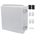 IP67 Waterproof Junction Box, ABS Plastic Electrical Enclosure with Stainless Steel Latch, Hinged Cover Electric Box with Mounting Plate, Wall Brackets & Cable Glands 210x210x100
