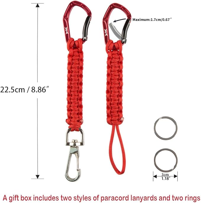 HERCULES Paracord Keychain Set – 2 Pack Lanyard Rope with Aluminum Clip, Durable Paracord Wrist Strap for Outdoor Activities, Imperial Red