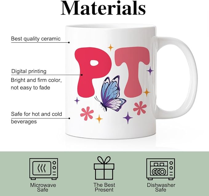 RZHV In My PT Era 11 Oz Novelty Mug, Cute Butterfly Office Ceramic Mug Gifts for PT, Physical Therapy Gifts for PT Assistant, Thank You Gifts for PT, Mental Health Gifts for PT Medical Worker