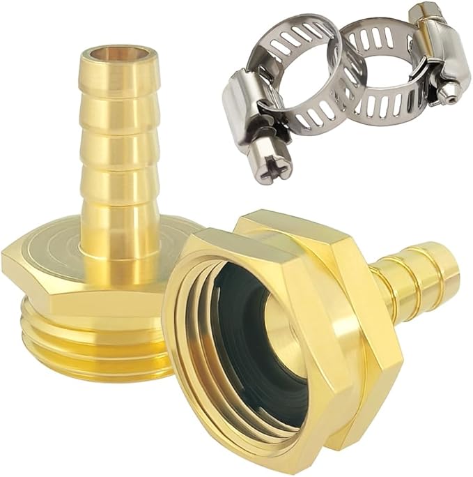 Hooshing 1/2" Garden Hose Repair Kit Male and Female Brass Hose Mender End Repair Connector with Clamps