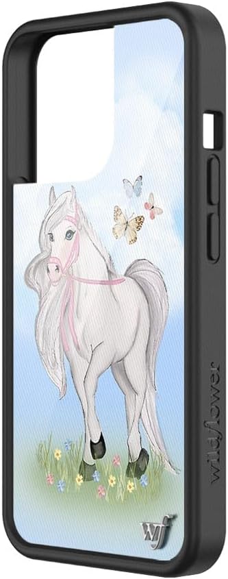 Wildflower Cases - Compatible with iPhone 13 Pro | Protective Black Bumper, 6.5ft Drop Test Certified, Women Owned Small Business | Horse, Blue, Sky, White, Coquette, Cute | Precious Pony
