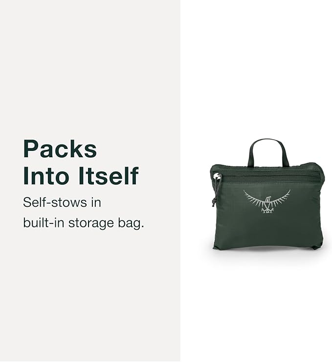 Osprey Ultralight Collapsible Stuff Pack - Lightweight, Packable Travel Backpack — Extra Bag For Travel and Every Day — 18 L Capacity Daypack to Expand Luggage, Tundra Green | Ultralight, Stuff Pack