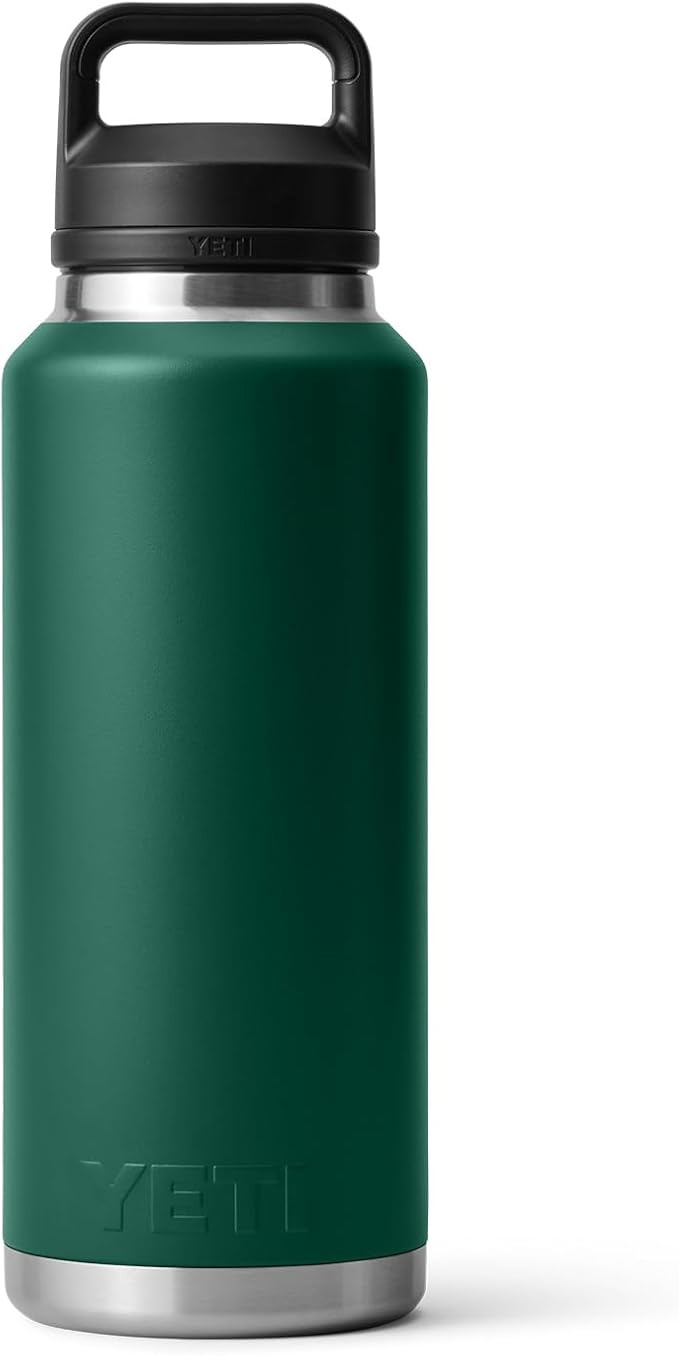 YETI Rambler 46 oz Bottle, Leakproof, Vacuum Insulated, Stainless Steel with Chug Cap, Black Forest Green