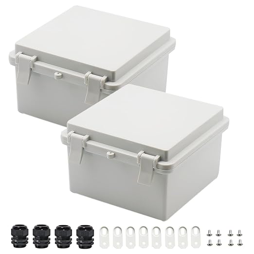 Zulkit 2pcs Junction Box ABS Plastic Dustproof Waterproof IP65 Electrical Boxes Hinged Shell Outdoor Universal Project Enclosure with 2 Cable Glands 5.9 x 5.9 x 3.5 inch (150x150x90 mm)