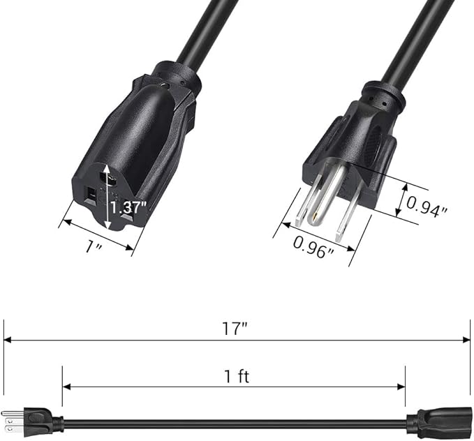 DEWENWILS 10Pack Short Extension Cord, 1 Foot Power Cord, 16 AWG SJTW Weatherproof Extension Cable for Indoor Outdoor Use, 3 Prong Grounded Outlets Plugs, NEMA 5-15P to NEMA 5-15R, Black, UL Listed