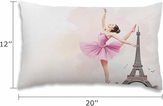 EKOBLA Eiffel Tower Rectangle Pillow Covers Paris Beautiful Ballerina Girl Dancer Posing Waist Rectangle Throw Pillow Case Cotton Linen for Men Women Sofa Home Decoration 12x20 Inches
