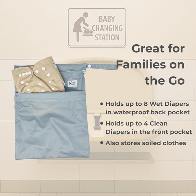 Nora's Nursery Wet Dry Bags with Two Zippered Pockets - Reusable and Washable for Swimming, Travel, Beach, Pool, Daycare, Cloth Diapers, Toiletries, and Wet Swimsuits - 11x15, Sea - 2-Pack