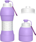 Collapsible Lightweight 20oz Water Bottle, Food-Grade Silicone BPA Free, Foldable Portable Leak Proof Office Travel Cycling Sports Outdoor Water Bottle with Vertical Hook (purple, Short nozzle)