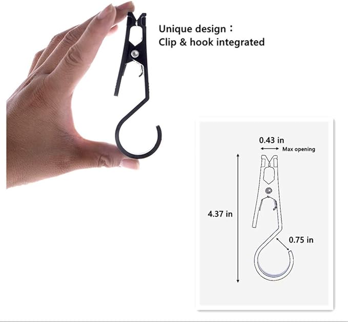 8 Pcs Hooks Clip Super Strong Black Plastic Clips Laundry Hooks Clothes Pins Heavy Duty Hangers with Clips for Home,Travel,Outdoor Camping Tent