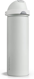 Insulated Water Bottle with Straw - Encool Stainless Steel Water Bottle with Push Button Lid, Leak-Proof & BPA-Free, Keeps Cold for 24 Hours for Sports, Travel, Gym (24 oz, Silver Grey)