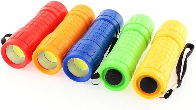 Whaply 6-Pack Small Mini Flashlight Set, 5 Colors, COB LED Handheld Flashlight with Lanyard,18-Pack AAA Battery Included for Kids/Night Reading/Party/Camping/Emergency/Hunting
