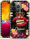 Compatible with iPhone 15 Pro Max Case, Queen Lip Crown Leopard Print Luxury Golden Decoration for Girl Women Soft TPU Shockproof Protective Hard PC Back for iPhone 15 Pro Max