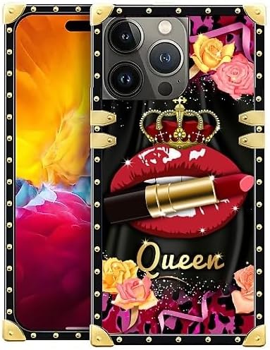 Compatible with iPhone 15 Pro Max Case, Queen Lip Crown Leopard Print Luxury Golden Decoration for Girl Women Soft TPU Shockproof Protective Hard PC Back for iPhone 15 Pro Max