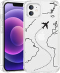 FANXI Minimalist Airplane Travel Map Phone Case Compatible with iPhone 12/12 Pro (6.1 Inch) - Shockproof Clear Soft TPU Protective Cover with Airplane Design for Women Men and Girls