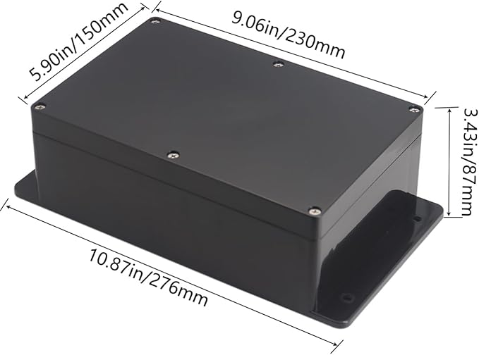 Project Box ABS Black Electrical Boxes IP65 Outdoor Waterproof Box Electronic Junction Box Fixed Ear Power Enclosure with Cable Glands for DIY Project 9.06 x 5.91 x 3.35 inch (230x150x87mm)