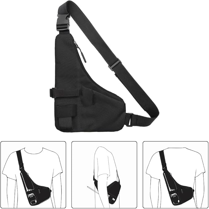 Universal Radio L Shape Chest 2 Pockets Harness Tactical Vest Nylon Vest Walkie Talkie Chest Rig Pack Pouch Holster for Baofeng Motorola Two Way Radio Vest (Black)