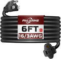 6ft Black Outdoor Extension Cord Waterproof, UL Listed, 16/3 SJTW Heavy Duty 3 Prong, 16 Gauge 13A Power Cord Ideal for Indoor Outdoor Lights, Appliances, and Lawn