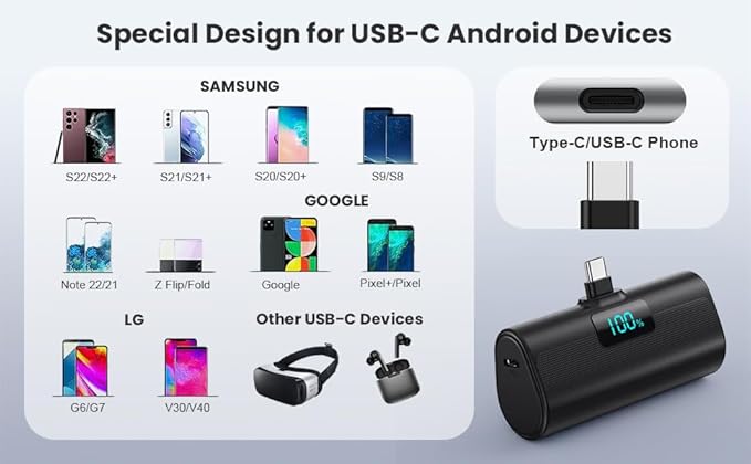 [2-Pack]Portable Charger for iPhone 17/16/15 Series,5200mAh PD USB C Power Bank Built-in USB-C Connector,Travel Battery Pack Compatible with iPhone 17/17 Pro Max/16/15 Series,Galaxy,Android-Black+Blue