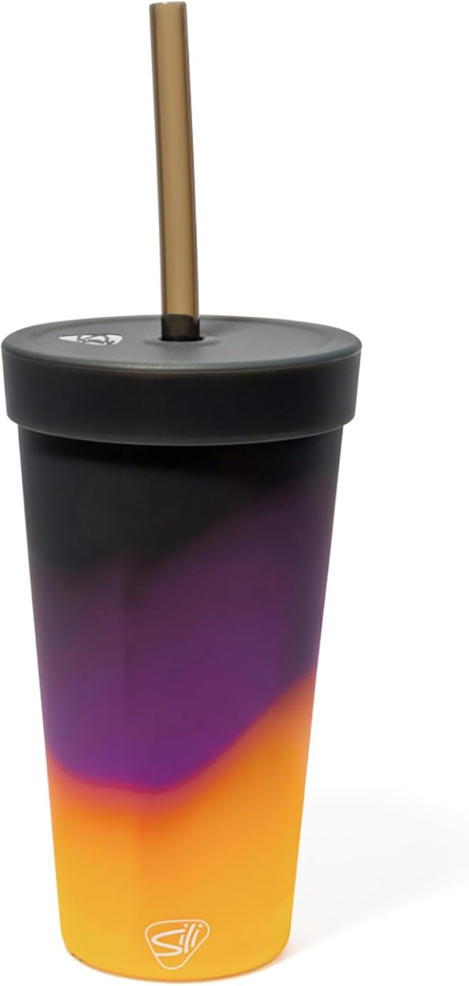 Silipint Silicone 22oz Straw Tumbler: Sun Storm - Reusable, Unbreakable, Flexible, Hot/Cold, Airtight Lid, Travel, Sustainable - Sun Storm Pack of 1