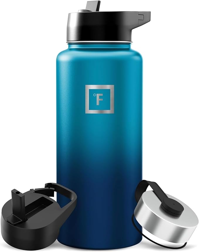 IRON °FLASK Camping & Hiking Hydration Flask with Straw, Wide Mouth Insulated Stainless Steel Sports Water Bottle - 32 oz Dark Night