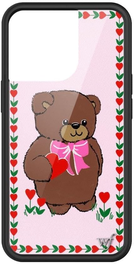 Wildflower Cases - Compatible with iPhone 13 Pro | Protective Black Bumper, 6.5ft Drop Test Certified, Women Owned Small Business | Pink Aesthetic Girly Animal | Guizio Collab - Teddy Bear