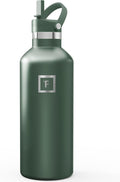 IRON °FLASK Camping & Hiking Hydration Flask with Straw, Narrow Mouth Insulated Stainless Steel Sports Water Bottle - Dark Pine 32 oz - Straw (1 Lid)