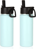 Volhoply 18oz Insulated Water Bottle Bulk 2 Pack,Kids Stainless Steel Water Bottles with Straw,Wide Mouth Reusable Metal Water Bottle,Double Wall Vacuum Sport Flask For Cold Drink(Fog,2 Set)