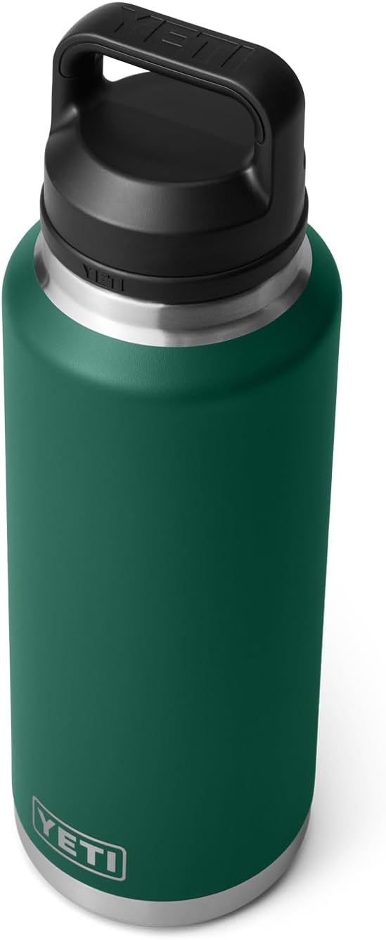 YETI Rambler 46 oz Bottle, Leakproof, Vacuum Insulated, Stainless Steel with Chug Cap, Black Forest Green