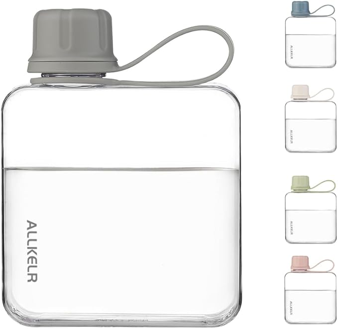 Portable Flat Water Bottle,BPA Free Reusable Tritan Plastic Travel Water Bottle Cup,Lightweight Leakproof Slim Water Bottle Fits Purse,Backpacking, Hiking (Gray, 10.8 oz)