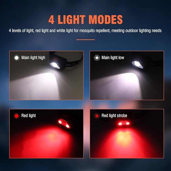 BORUIT LED Headlamp Red White Light Head Lamp [2-Pack] AAA Battery Super Bright Headlight 4 Mode Head Flashlight for Kids Adult Camping Running Hunting Fishing Gear
