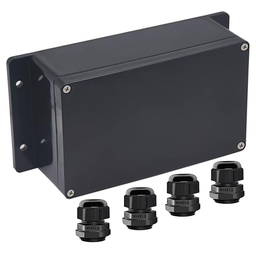 Junction Box IP65 Waterproof ABS Plastic Electrical Project Case Power Junction Boxes, Project Box with Fixed Ear Black 7.87 x4.72 x2.95 inch (200x120x75 mm)