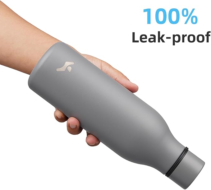 Konokyo Insulated Water Bottle with Strap,18 oz Double Wall Stainless Steel Vacuum Bottles Metal Water Flask,Gray
