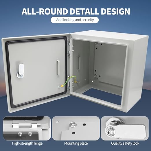 IP66 Waterproof & Dustproof Electrical Junction Box,12 * 12 * 8 Inch Metal Electrical Box with Lock and Mounting Plate for Indoor & Outdoor Use(300 * 300 * 200mm)