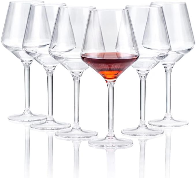 16-ounce Plastic Stem Wine Glasses, All Purpose Arcylic Glasses, set of 6 Clear Reusable Shatter-resistant Dishwasher Safe